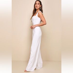 Lulus “Enticing Endeavor” White Jumpsuit: Size L Beaded Waist Added- 35” Inseam